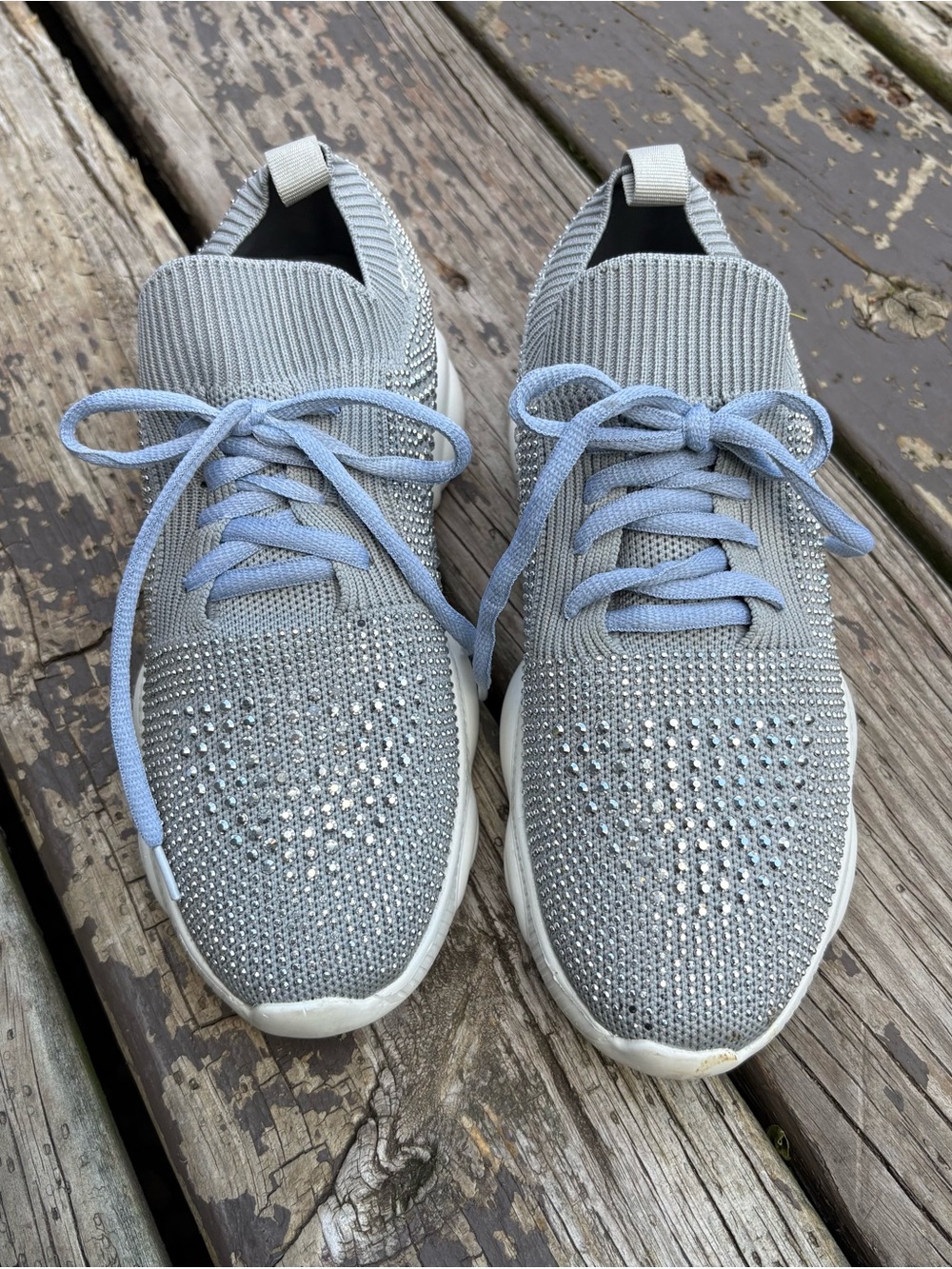 Women’s Patrizia Light Gray Knit Sneaker with Rhinestone Detail size 8.5